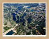 Aerial image of [4717] Mickelson, Squaw, Clear, Long, Tan, and Davis Lakes in Oakland, MI with Natural Wood frame