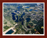 Aerial image of [4717] Mickelson, Squaw, Clear, Long, Tan, and Davis Lakes in Oakland, MI with Cherry Wood frame