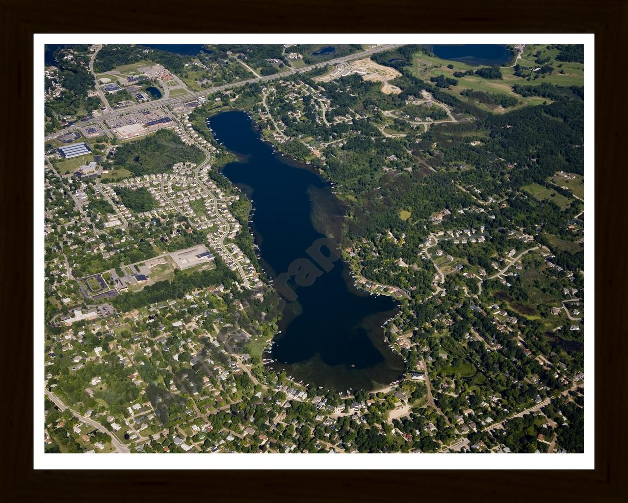 Aerial image of [4718] Long Lake (By Orion) in Oakland, MI with Black Wood frame