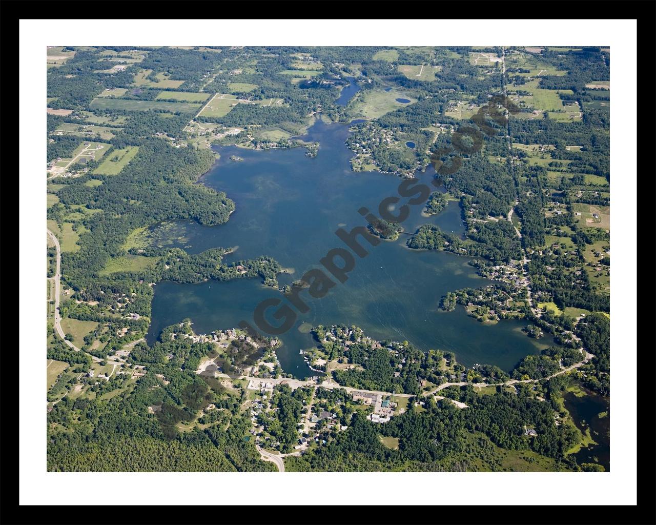 Aerial image of [4719] Lakeville Lake in Oakland, MI with Black Metal frame