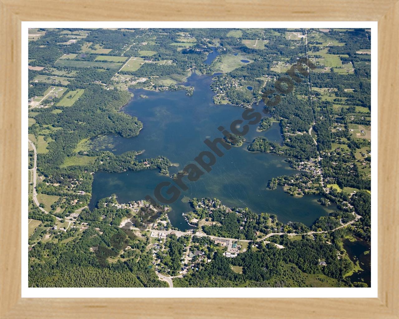 Aerial image of [4719] Lakeville Lake in Oakland, MI with Natural Wood frame