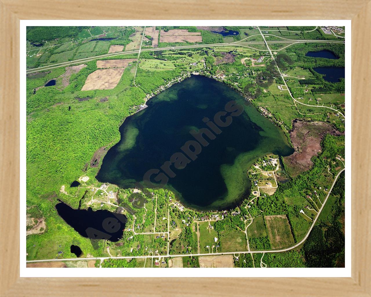 Aerial image of [4720] Nepessing Lake in Lapeer, MI with Natural Wood frame