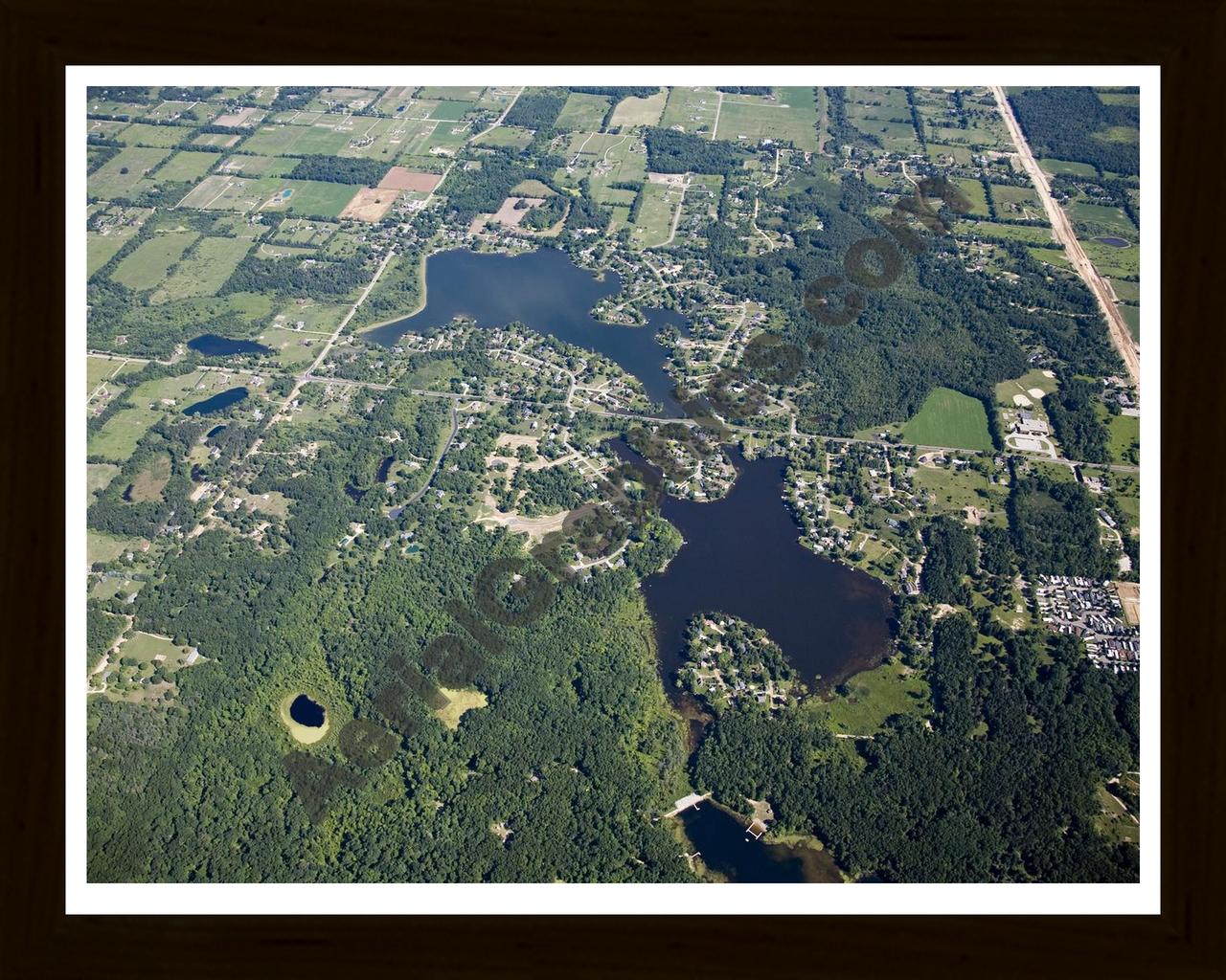 Aerial image of [4721] Lake Metamora & Merritt Lake in Lapeer, MI with Black Wood frame