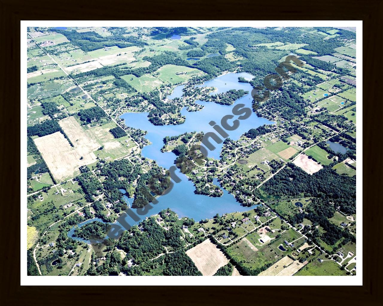 Aerial image of [4722] Lapeer Lake in Lapeer, MI with Black Wood frame