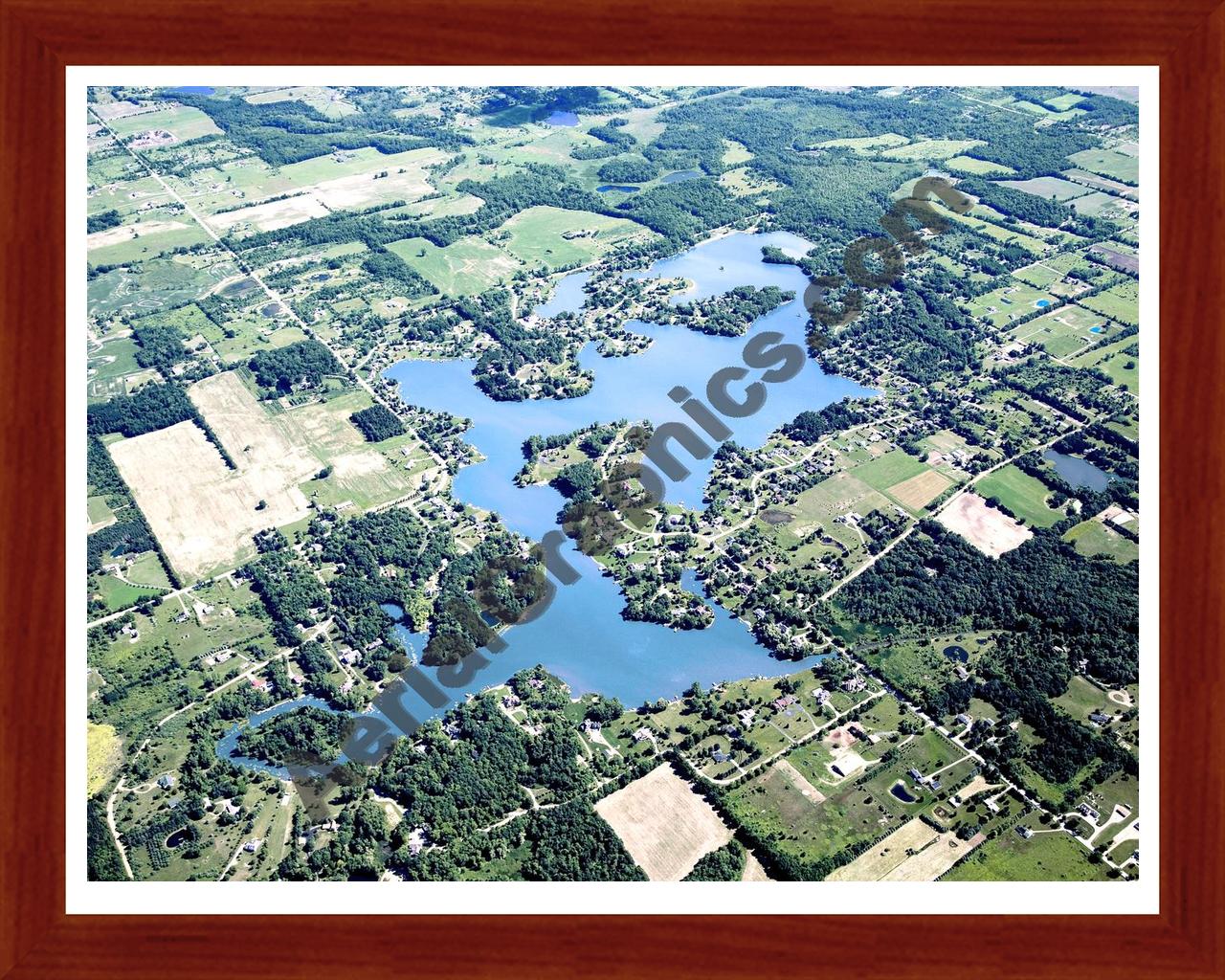 Aerial image of [4722] Lapeer Lake in Lapeer, MI with Cherry Wood frame