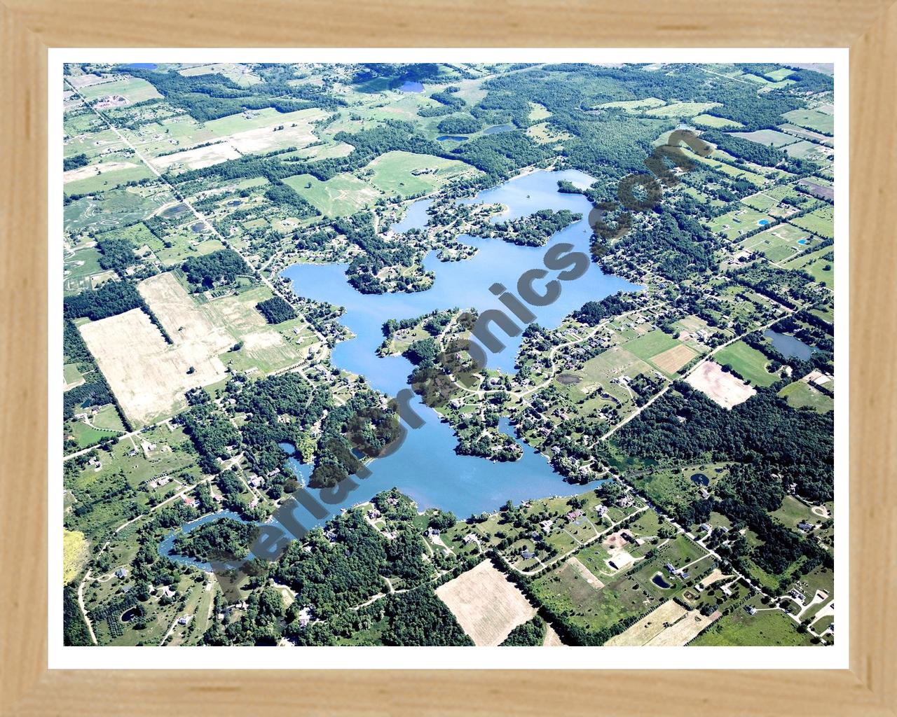 Aerial image of [4722] Lapeer Lake in Lapeer, MI with Natural Wood frame