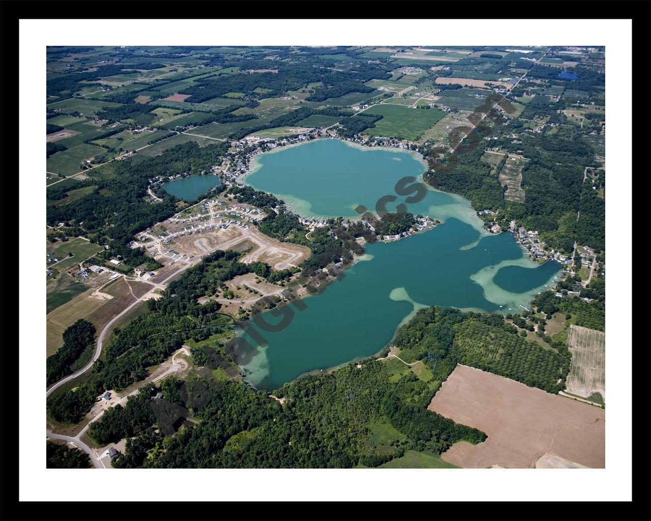 Aerial image of [4723] Green Lake in Allegan, MI with Black Metal frame