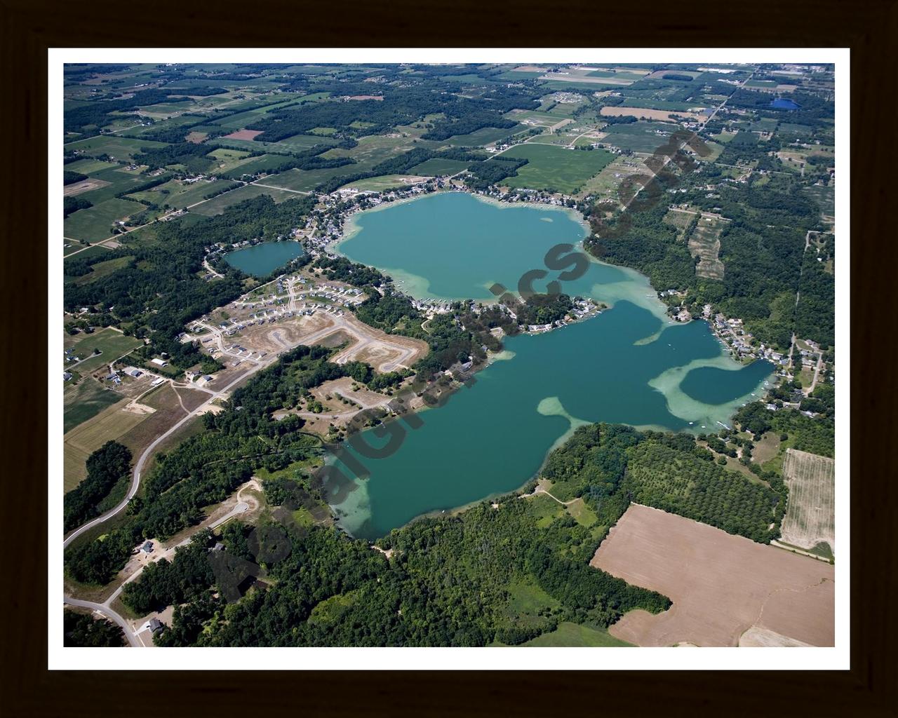 Aerial image of [4723] Green Lake in Allegan, MI with Black Wood frame