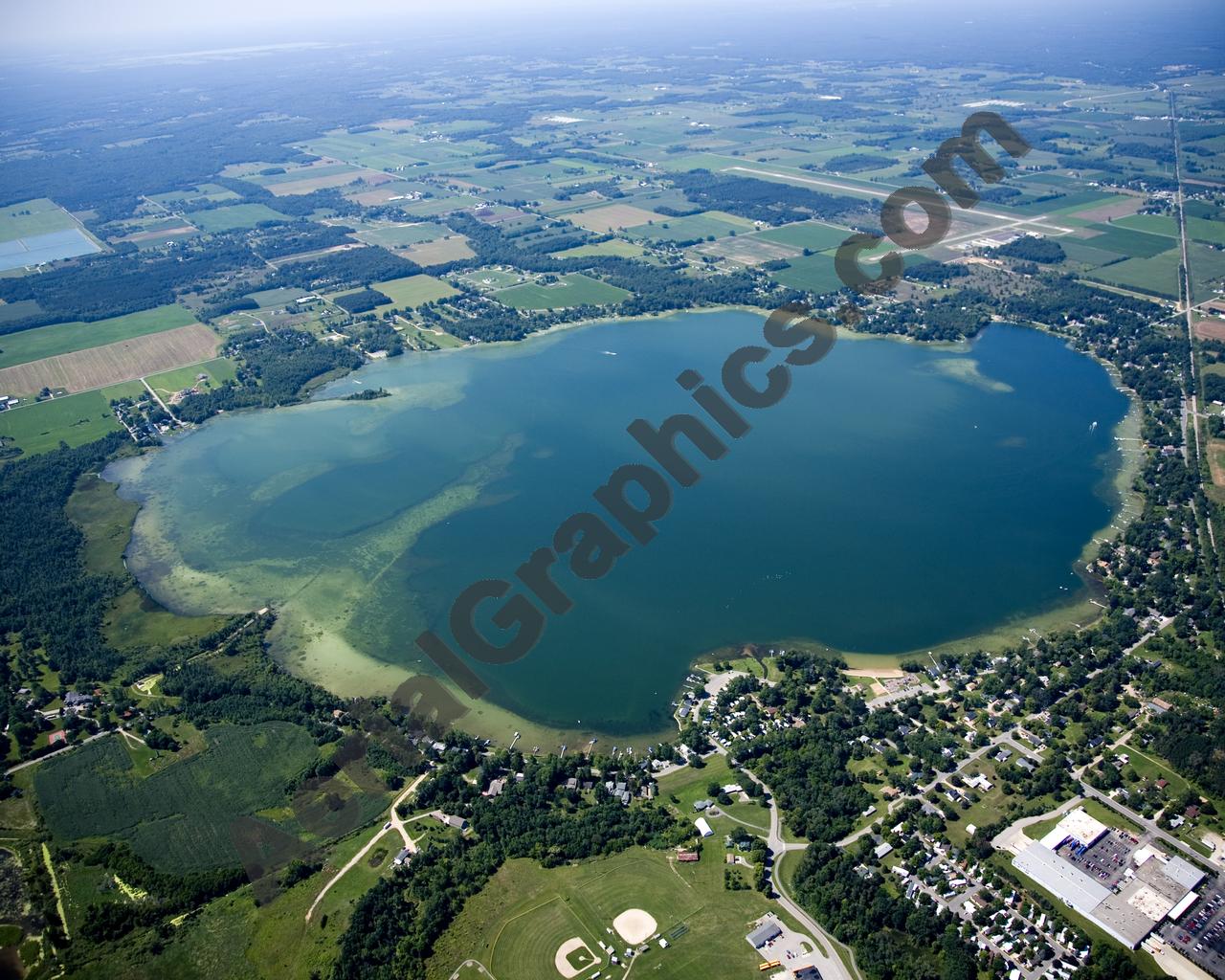 Aerial image of [4744] Fremont Lake in Newaygo, MI with Canvas Wrap frame