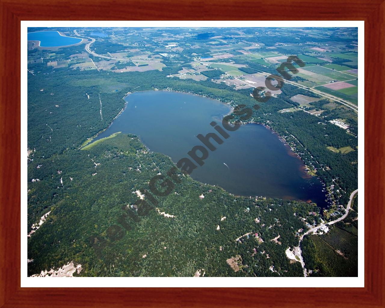 Aerial image of [4745] Bass Lake in Mason, MI with Cherry Wood frame