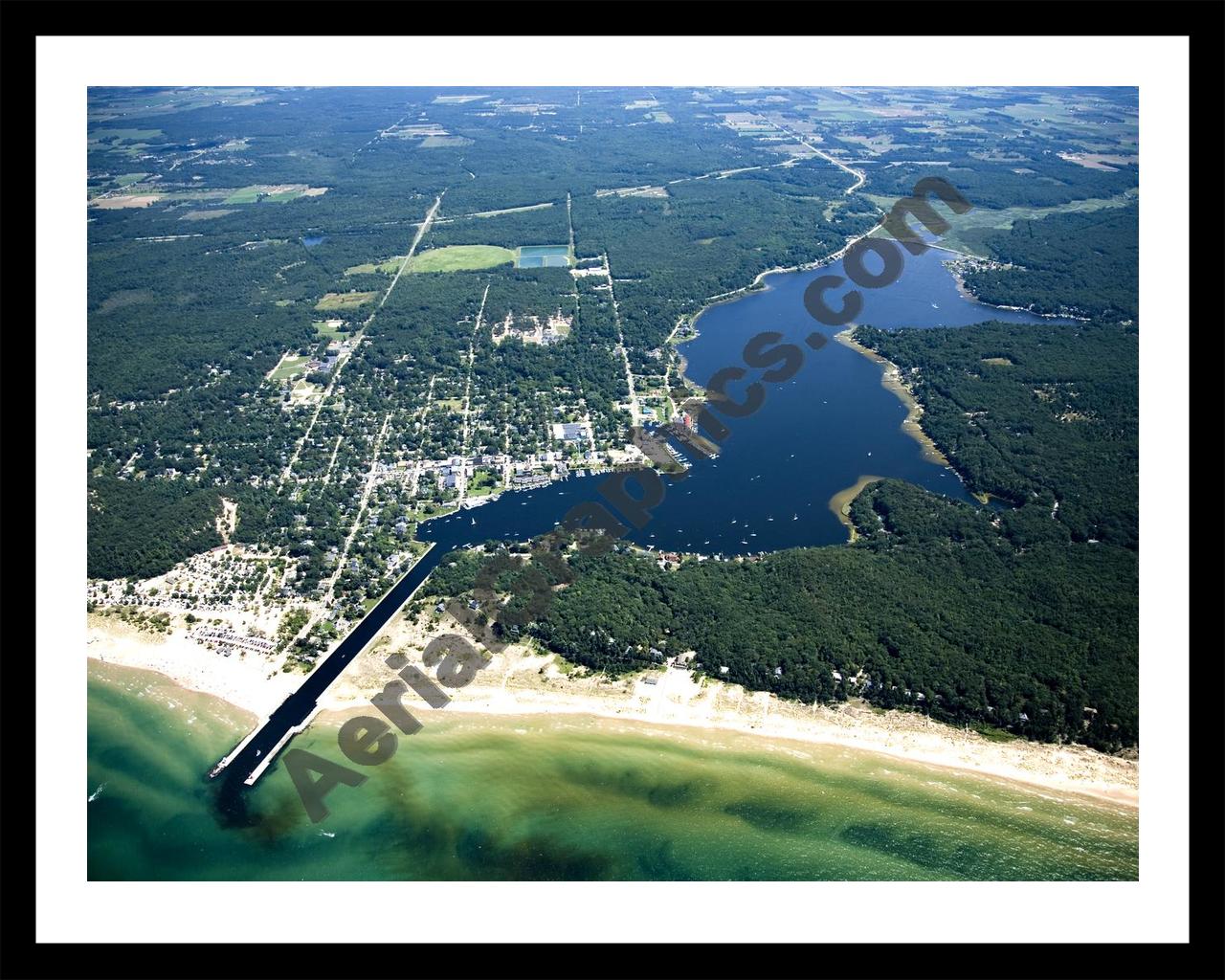 Aerial image of [4746] Pentwater Lake (Looking East) in Oceana, MI with Black Metal frame