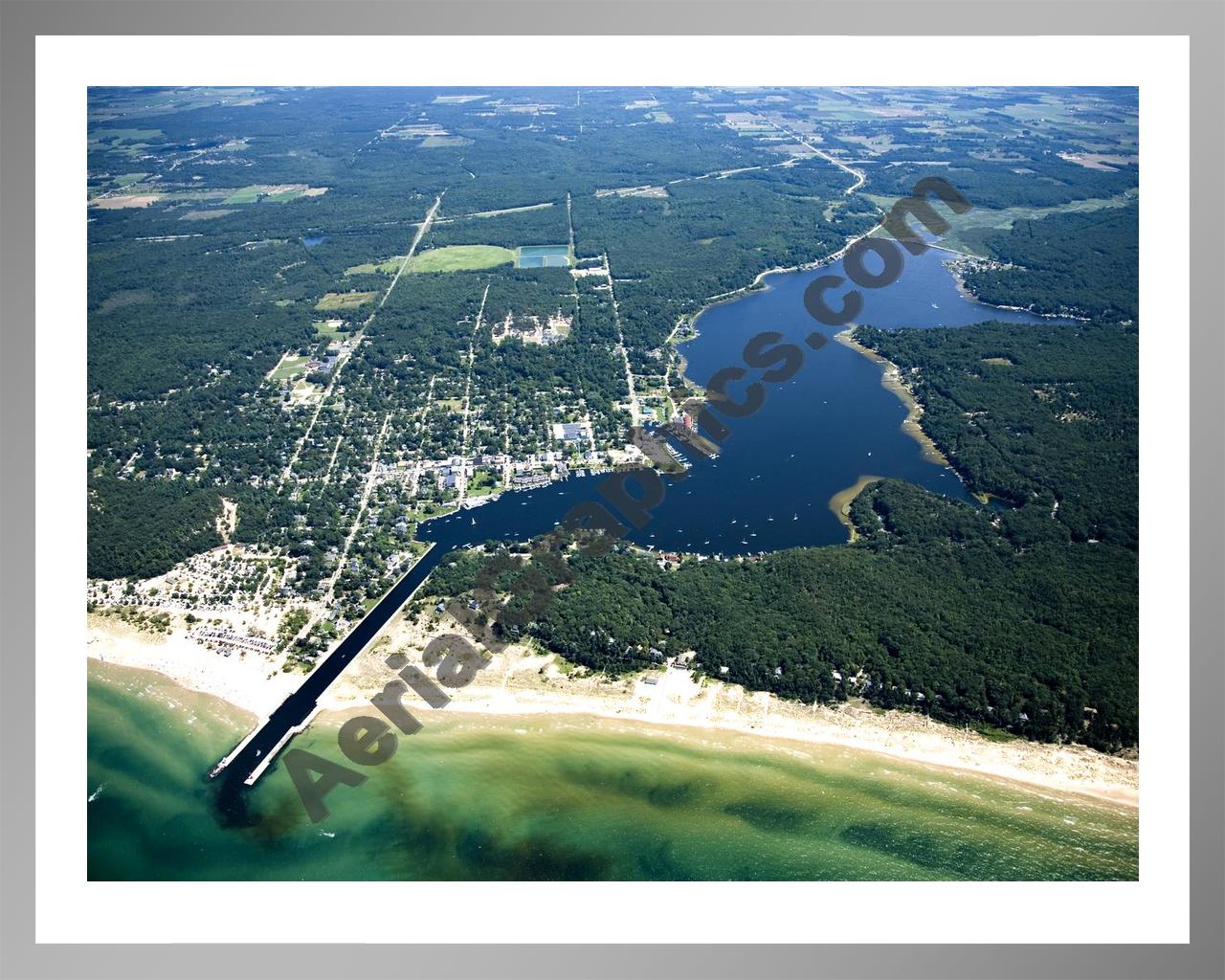 Aerial image of [4746] Pentwater Lake (Looking East) in Oceana, MI with Silver Metal frame