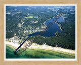 Aerial image of [4746] Pentwater Lake (Looking East) in Oceana, MI with Natural Wood frame