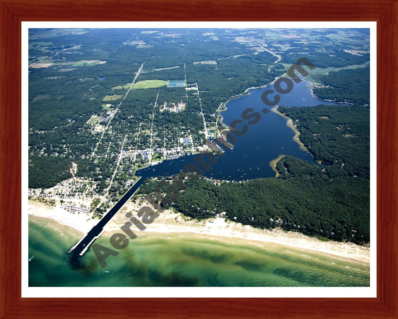 Aerial image of [4746] Pentwater Lake (Looking East) in Oceana, MI with Cherry Wood frame