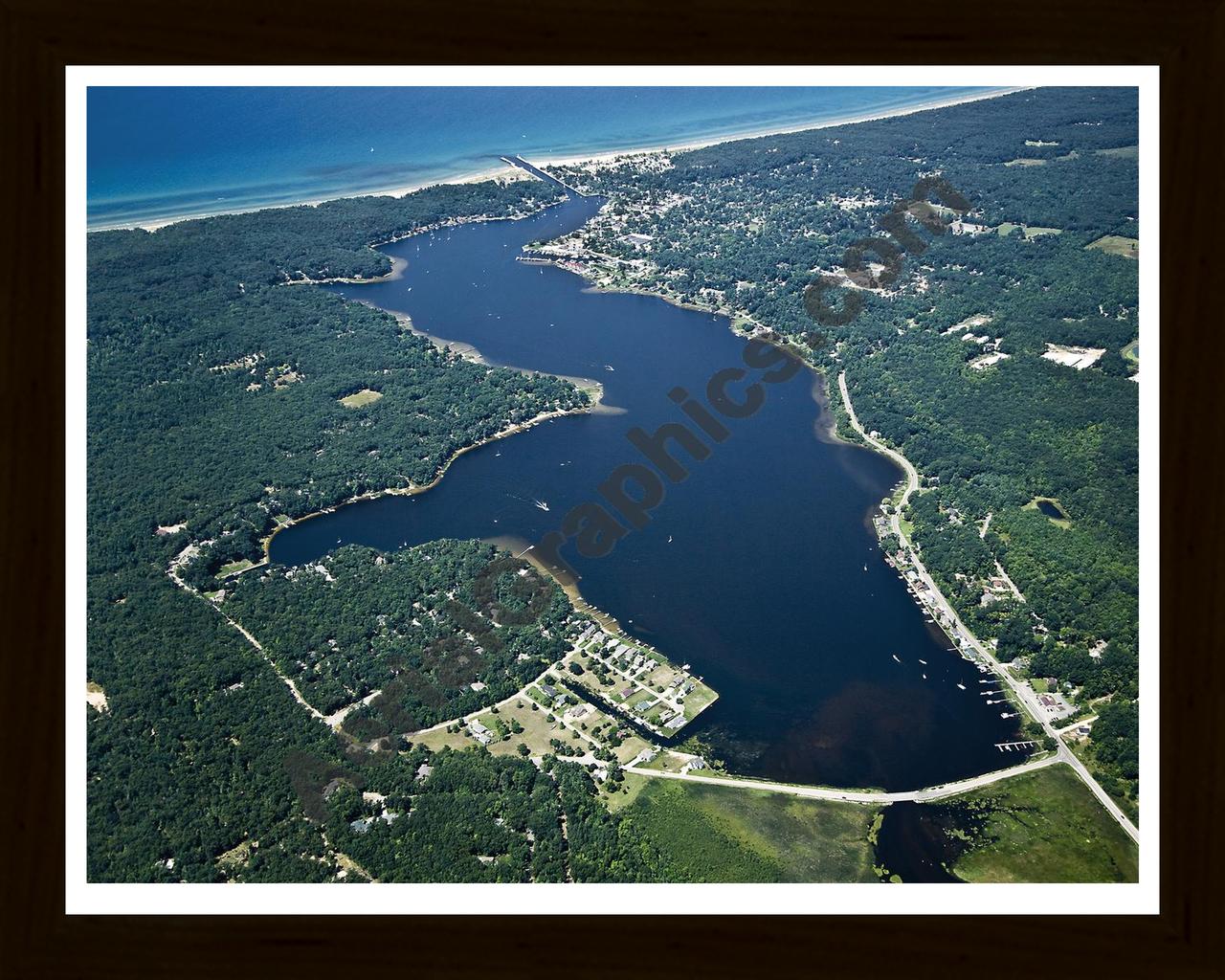 Aerial image of [4747] Pentwater Lake (Looking West) in Oceana, MI with Black Wood frame