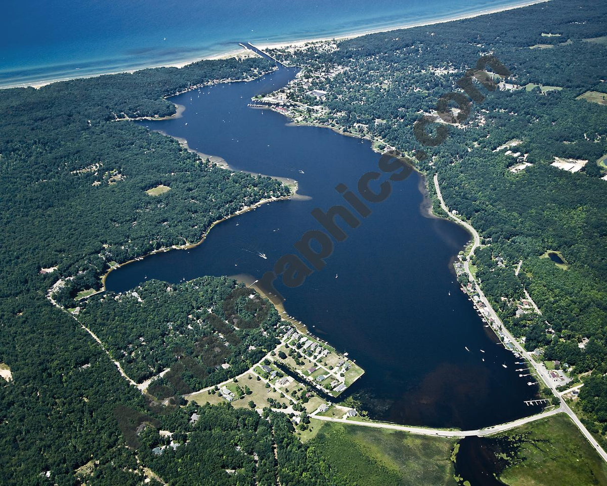 Aerial image of [4747] Pentwater Lake (Looking West) in Oceana, MI with No frame