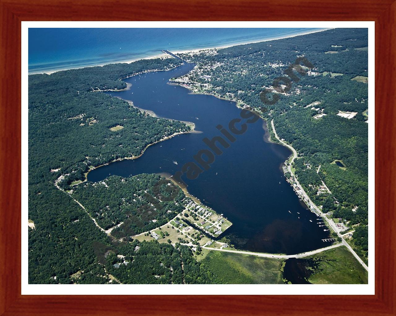 Aerial image of [4747] Pentwater Lake (Looking West) in Oceana, MI with Cherry Wood frame