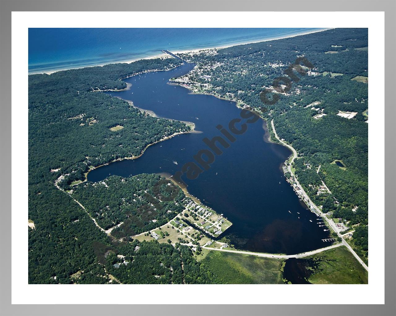 Aerial image of [4747] Pentwater Lake (Looking West) in Oceana, MI with Silver Metal frame