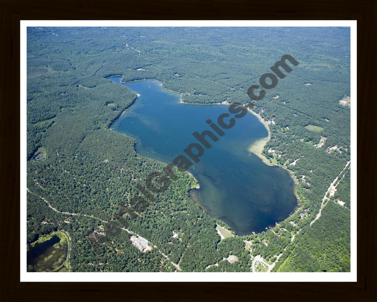 Aerial image of [4749] Big Blue Lake in Muskegon, MI with Black Wood frame