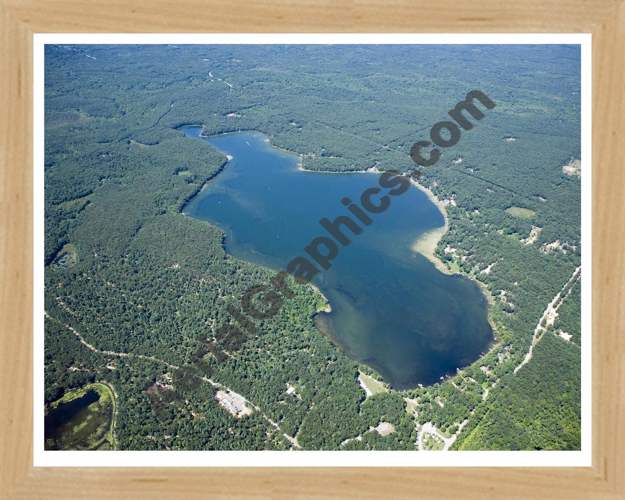 Aerial image of [4749] Big Blue Lake in Muskegon, MI with Natural Wood frame