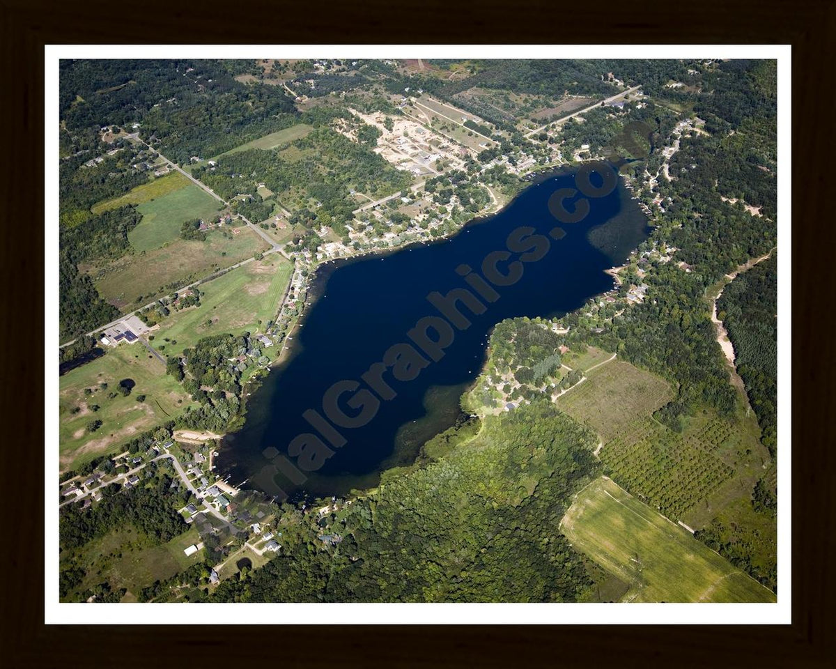 Aerial image of [4769] Camp Lake in Kent, MI with Black Wood frame