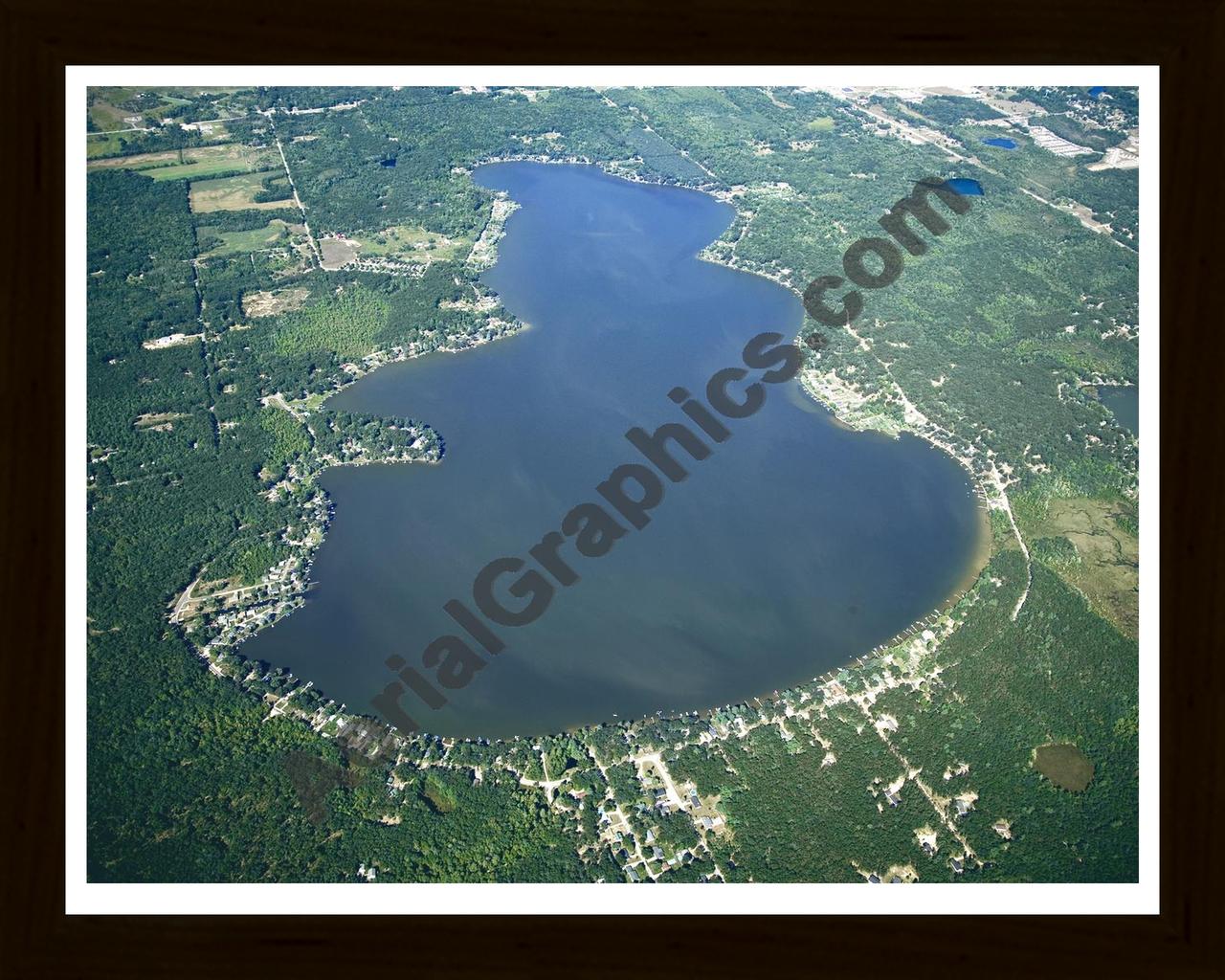 Aerial image of [4770] Hess Lake in Newaygo, MI with Black Wood frame