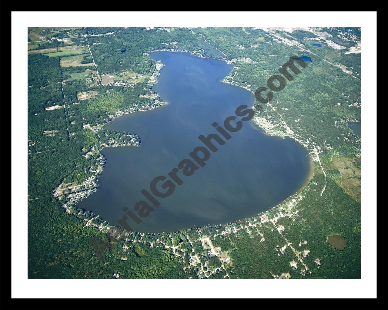 Aerial image of [4770] Hess Lake in Newaygo, MI with Black Metal frame