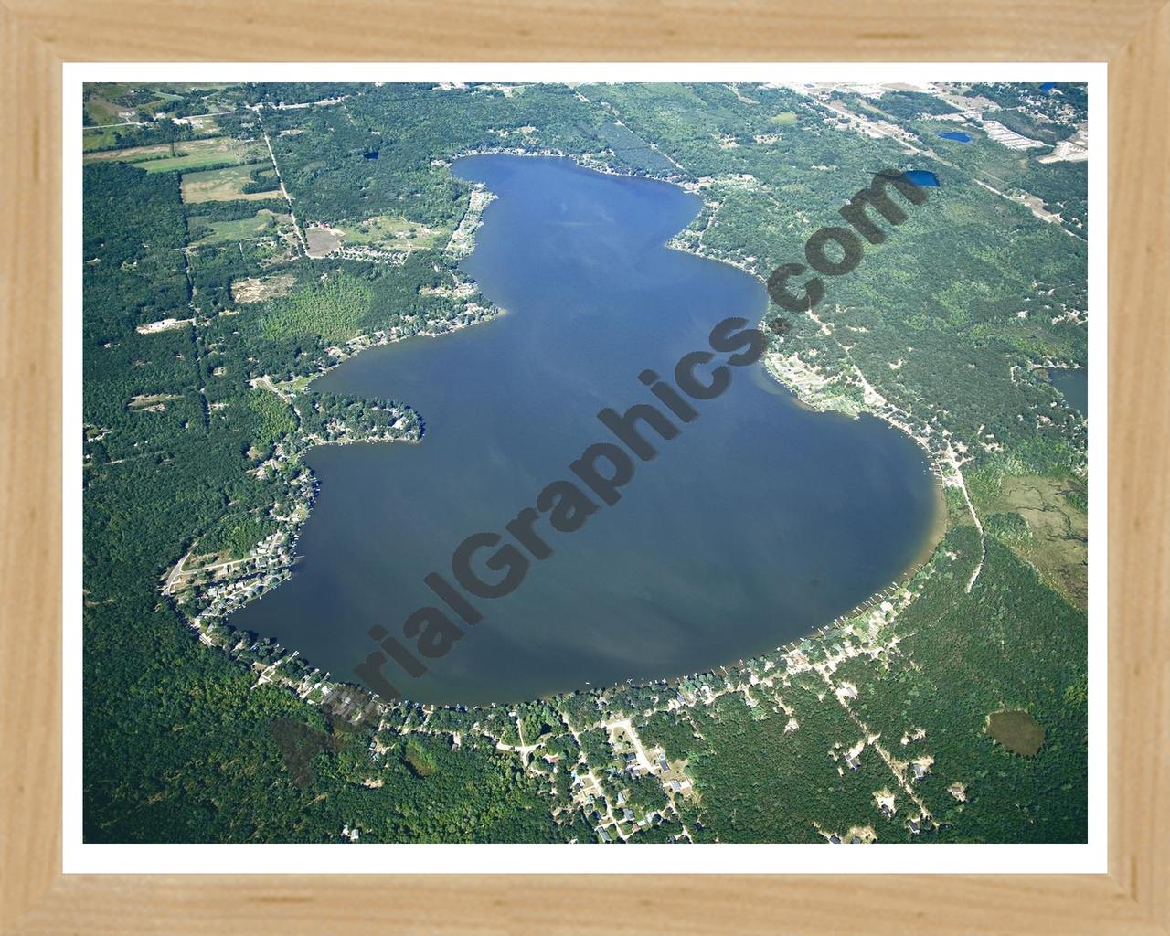 Aerial image of [4770] Hess Lake in Newaygo, MI with Natural Wood frame