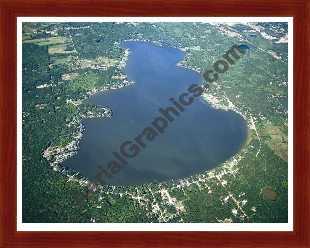 Aerial image of [4770] Hess Lake in Newaygo, MI with Cherry Wood frame