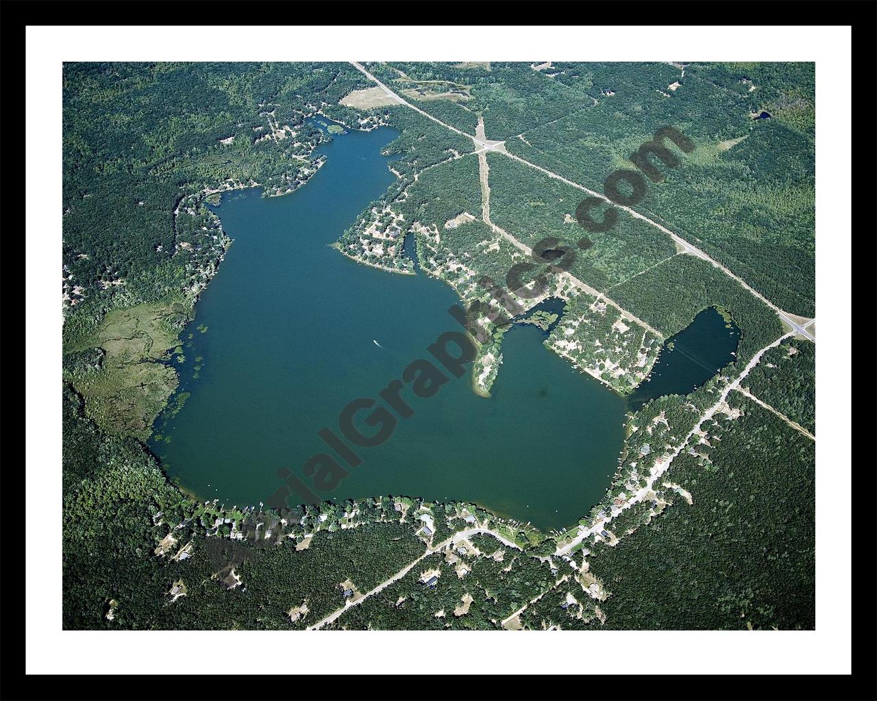 Aerial image of [4771] Brooks Lake in Newaygo, MI with Black Metal frame