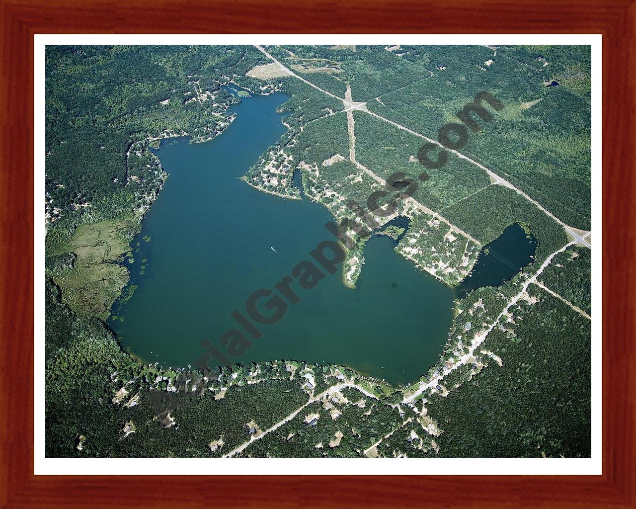 Aerial image of [4771] Brooks Lake in Newaygo, MI with Cherry Wood frame