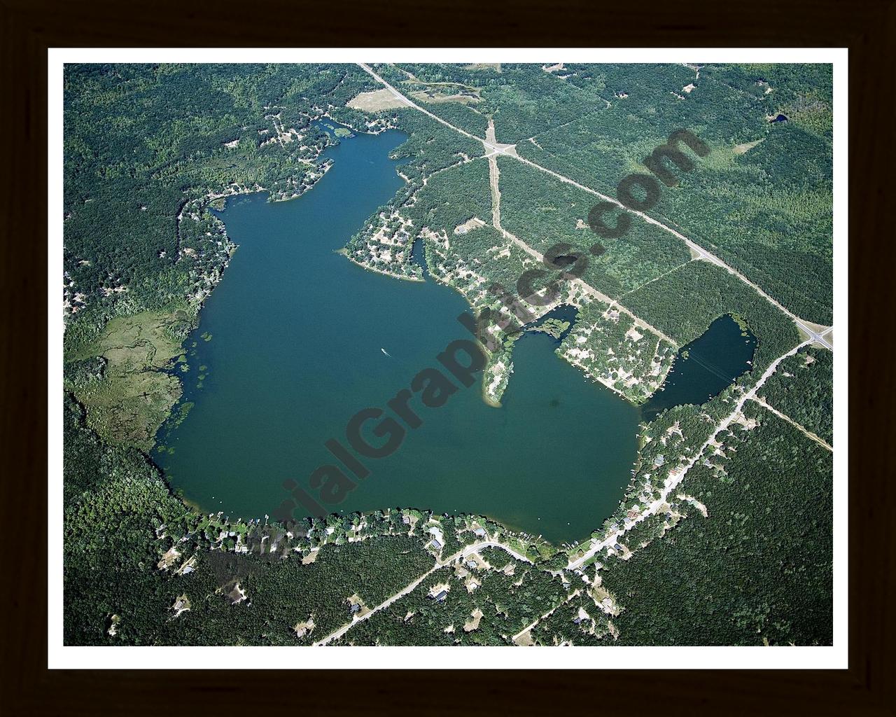 Aerial image of [4771] Brooks Lake in Newaygo, MI with Black Wood frame