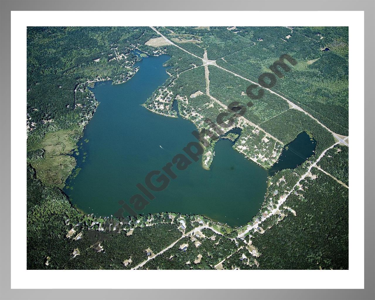 Aerial image of [4771] Brooks Lake in Newaygo, MI with Silver Metal frame