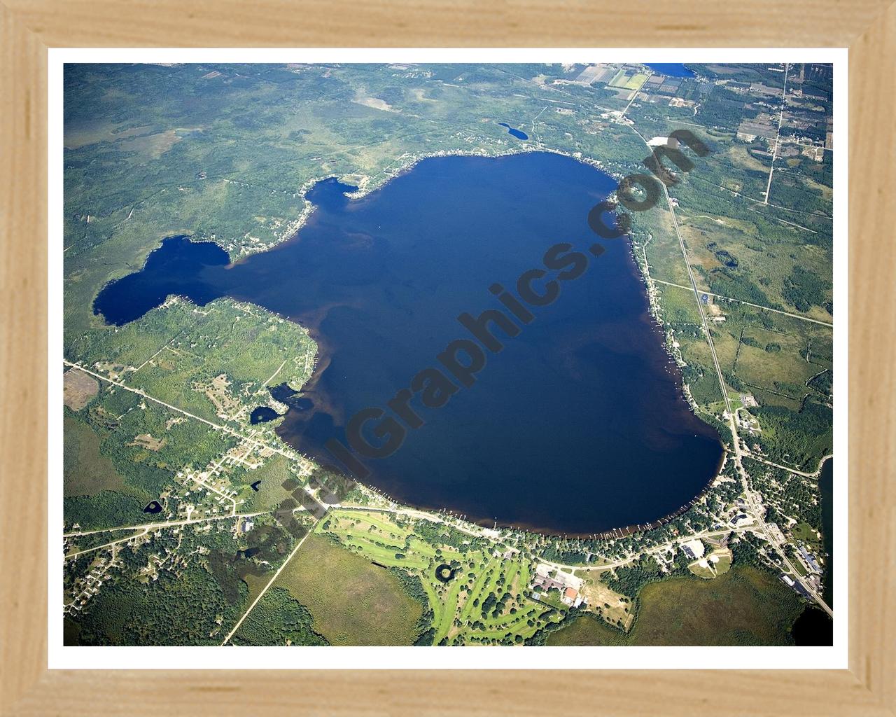 Aerial image of [4772] Lake Mitchell in Wexford, MI with Natural Wood frame