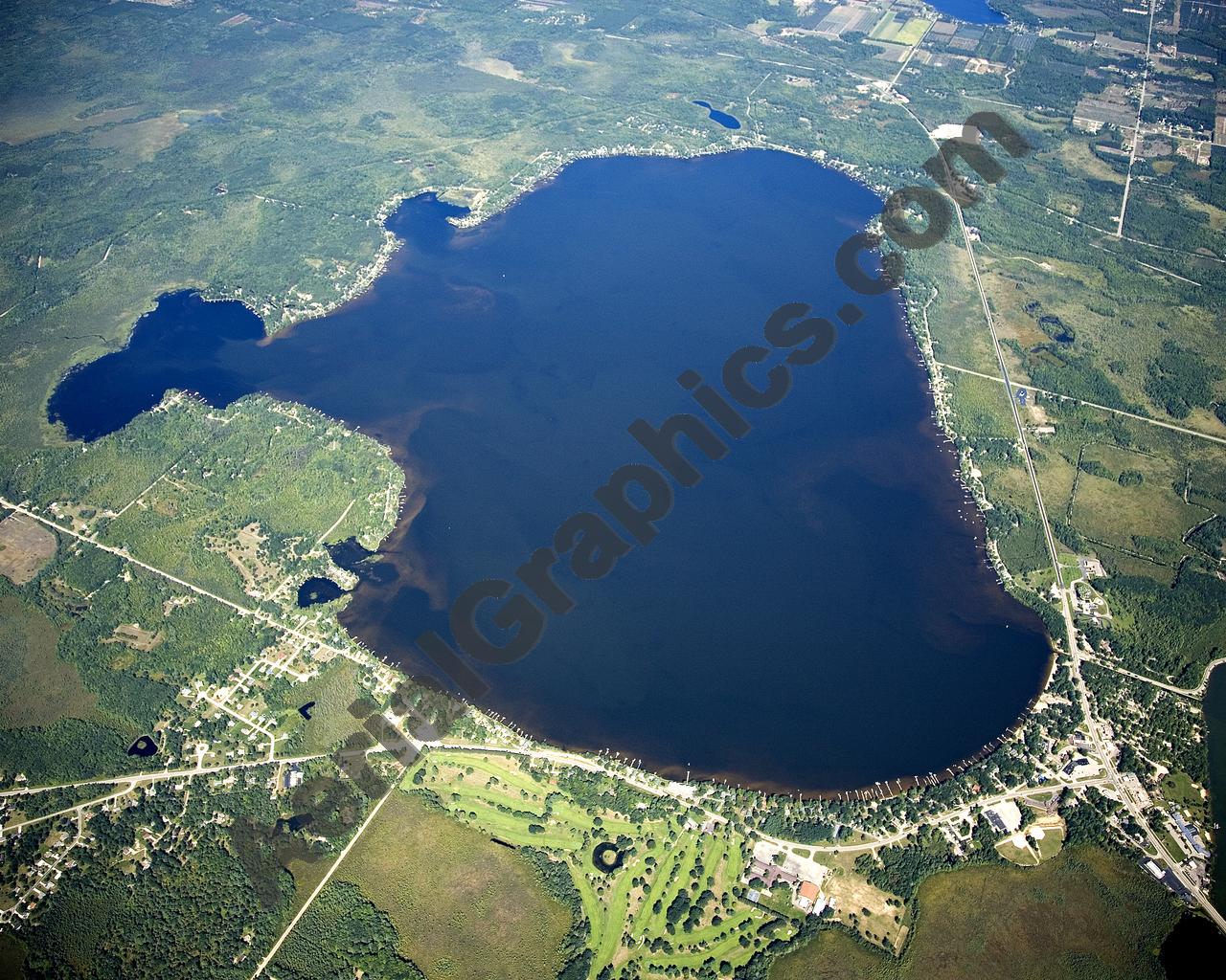 Aerial image of [4772] Lake Mitchell in Wexford, MI with Canvas Wrap frame