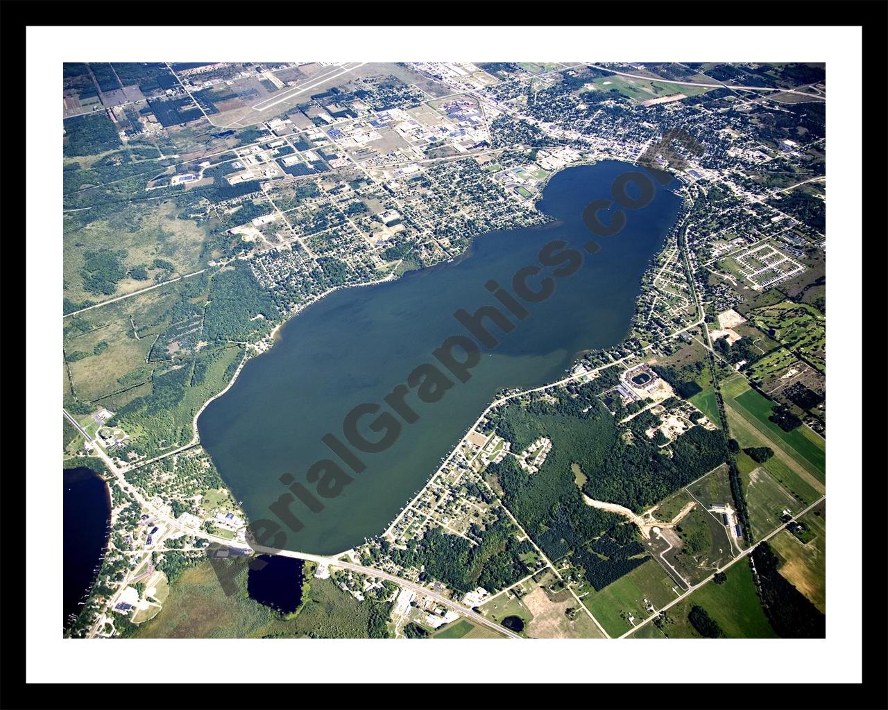 Aerial image of [4773] Lake Cadillac in Wexford, MI with Black Metal frame