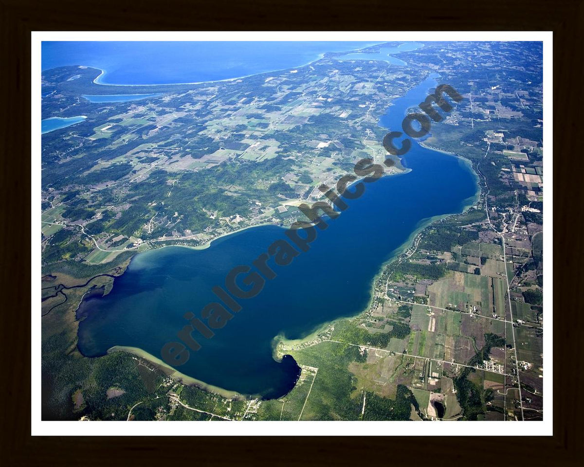 Aerial image of [4775] South Lake Leelanau in Leelanau, MI with Black Wood frame