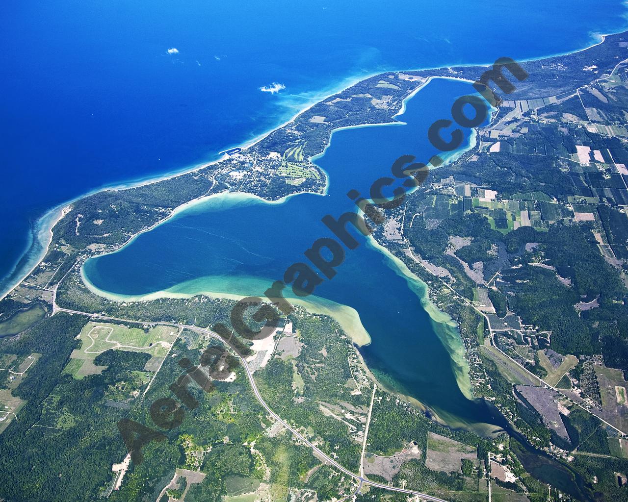 Aerial image of [4776] North Lake Leelanau in Leelanau, MI with Canvas Wrap frame