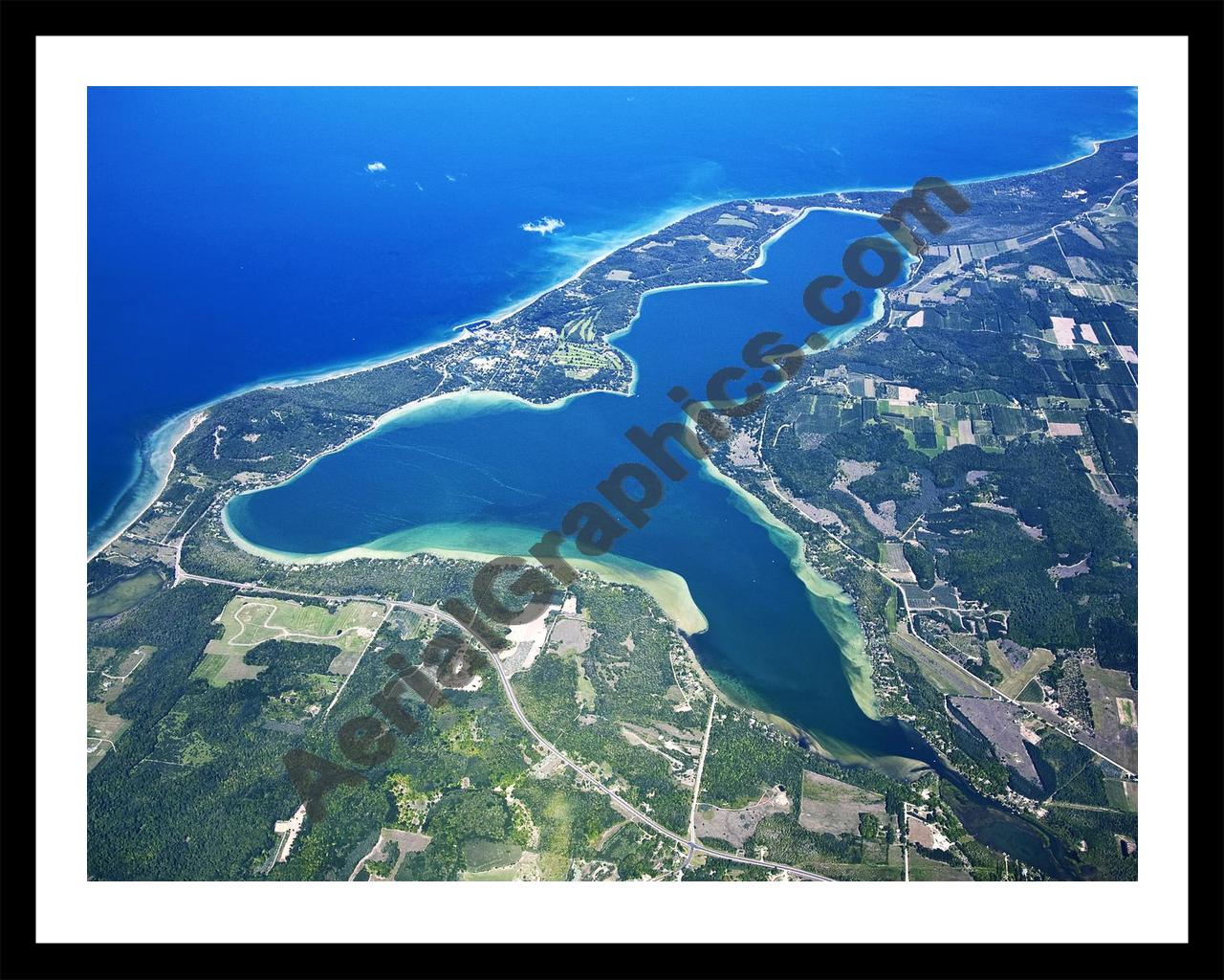 Aerial image of [4776] North Lake Leelanau in Leelanau, MI with Black Metal frame