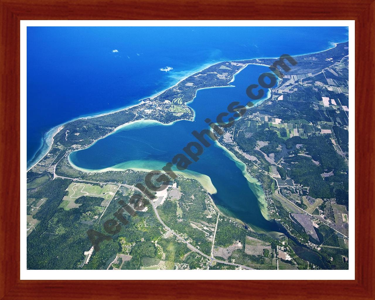 Aerial image of [4776] North Lake Leelanau in Leelanau, MI with Cherry Wood frame