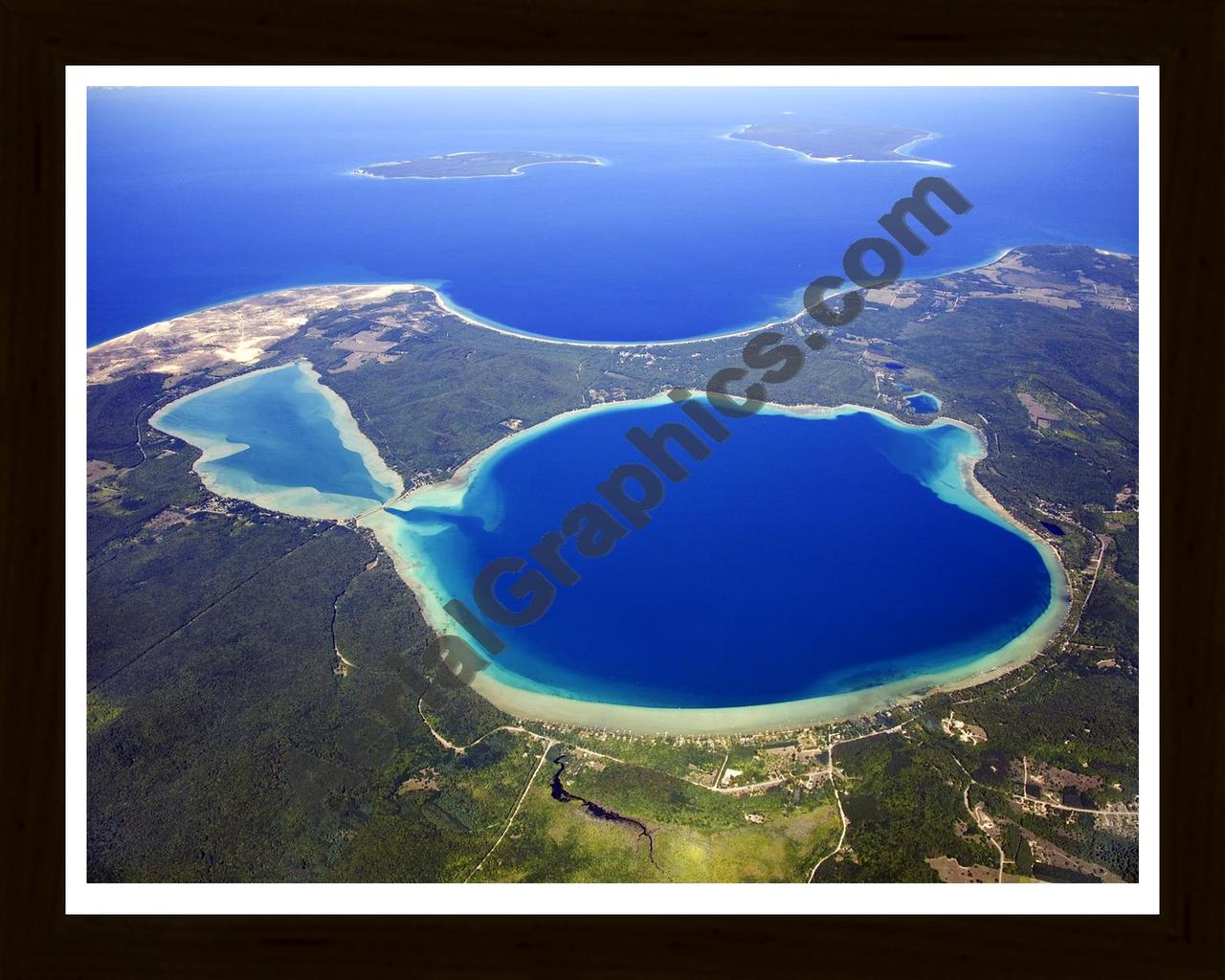 Aerial image of [4777] Big & Little Glen Lakes in Leelanau, MI with Black Wood frame