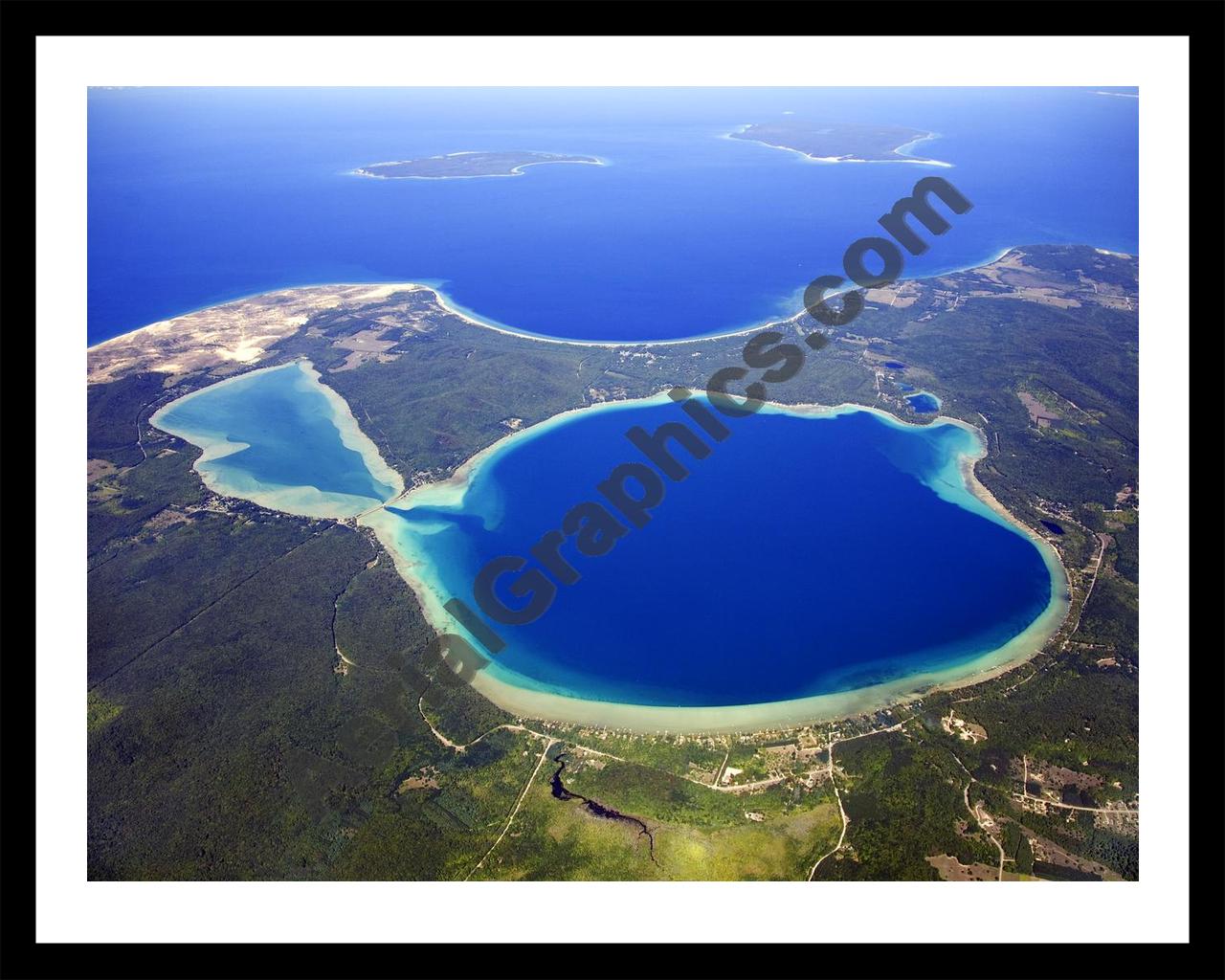 Aerial image of [4777] Big & Little Glen Lakes in Leelanau, MI with Black Metal frame