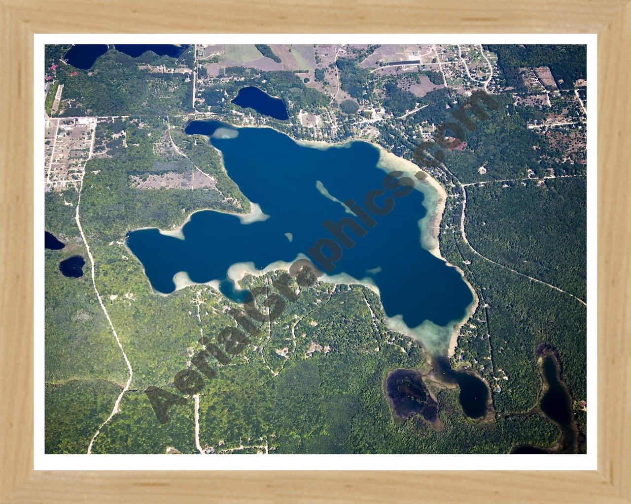 Aerial image of [4778] Lake Ann in Benzie, MI with Natural Wood frame