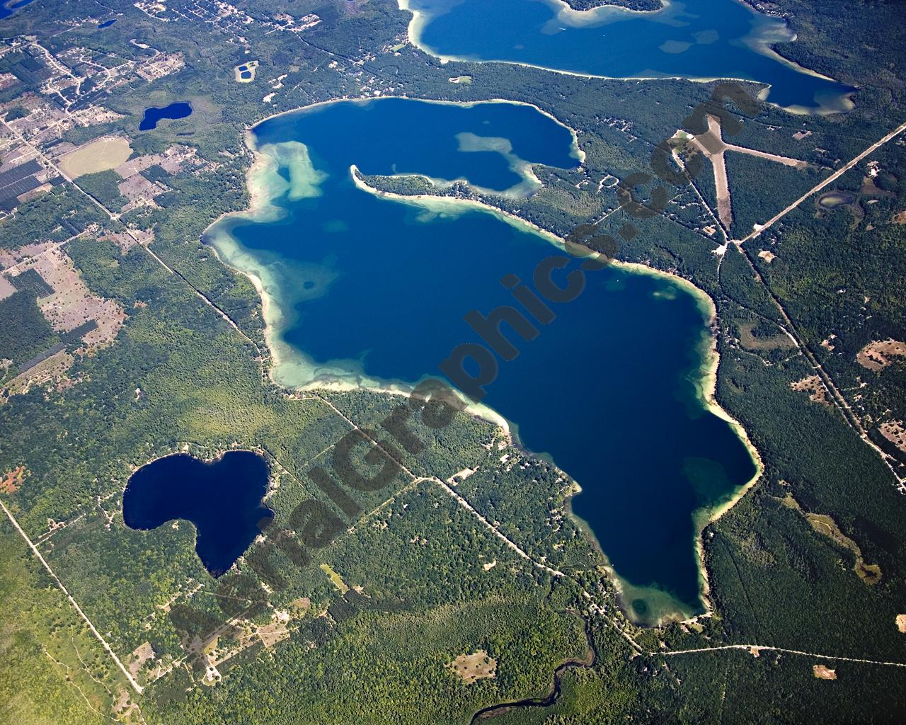 Aerial image of [4779] Green Lake in Grand Traverse, MI with Canvas Wrap frame