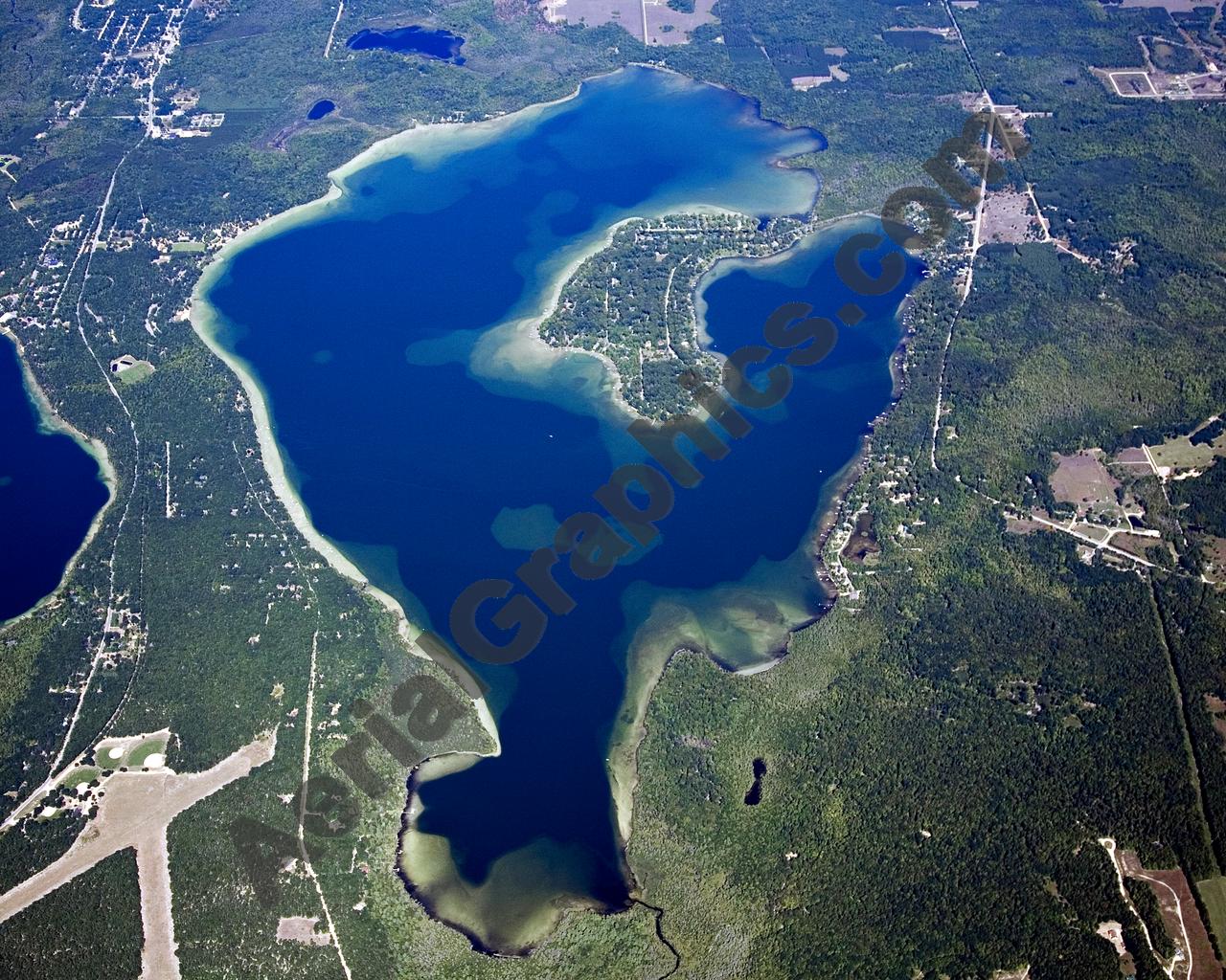 Aerial image of [4780] Duck Lake in Grand Traverse, MI with Canvas Wrap frame