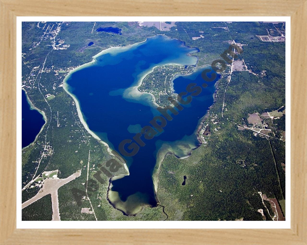 Aerial image of [4780] Duck Lake in Grand Traverse, MI with Natural Wood frame