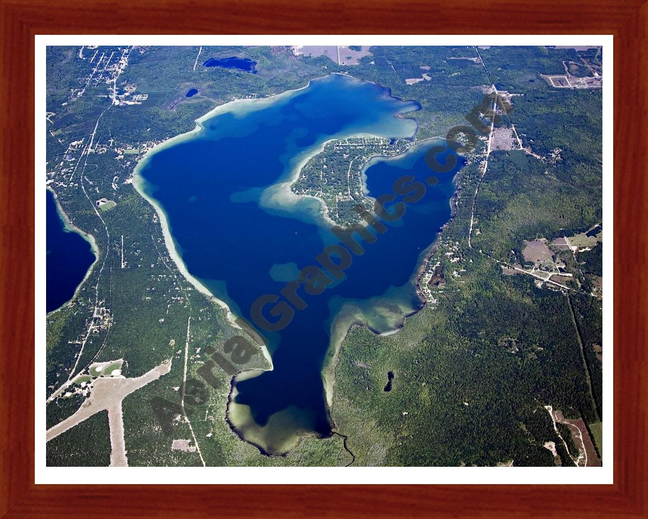 Aerial image of [4780] Duck Lake in Grand Traverse, MI with Cherry Wood frame