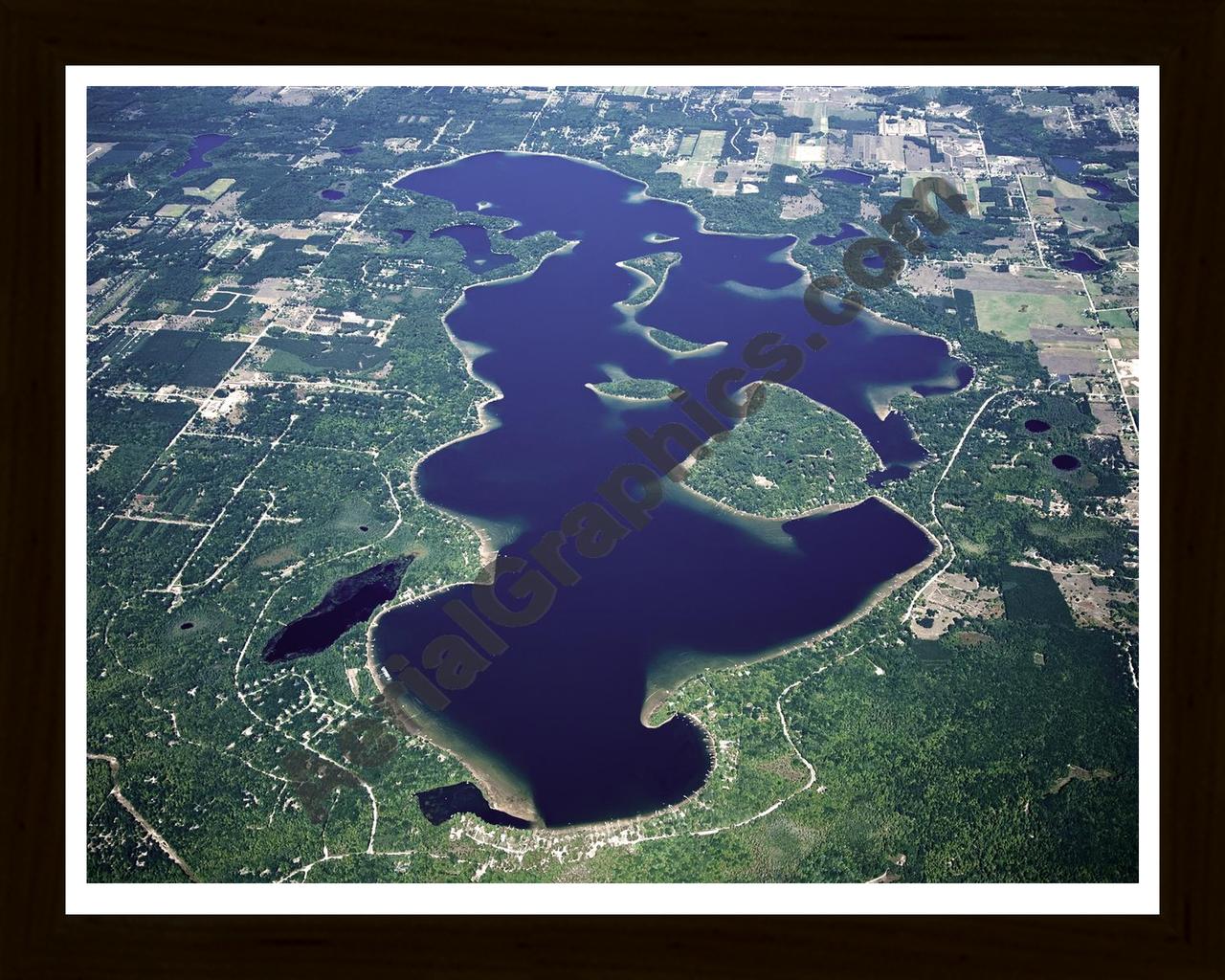 Aerial image of [4781] Long Lake in Grand Traverse, MI with Black Wood frame