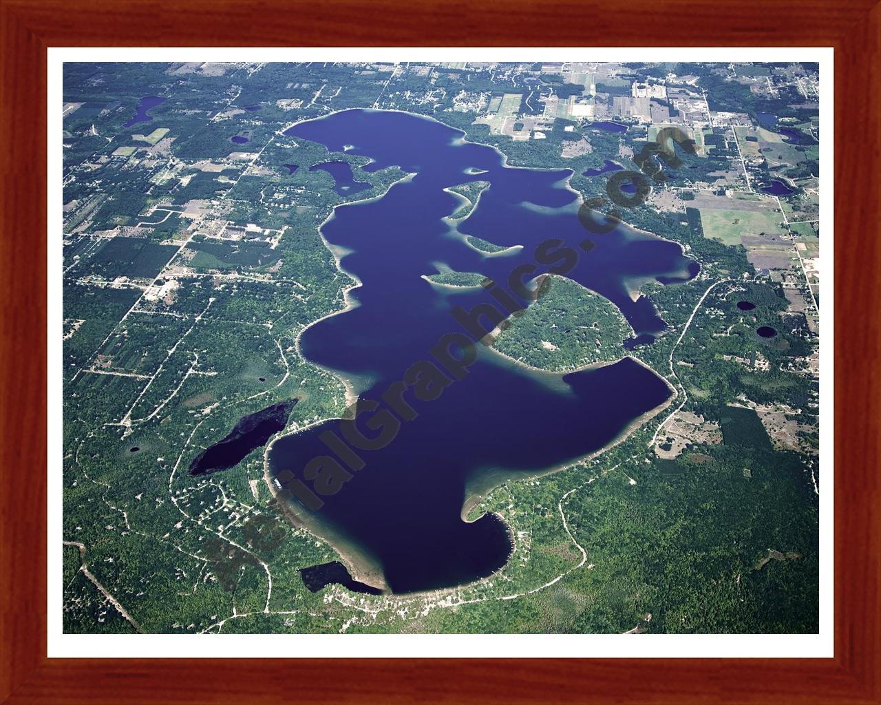 Aerial image of [4781] Long Lake in Grand Traverse, MI with Cherry Wood frame