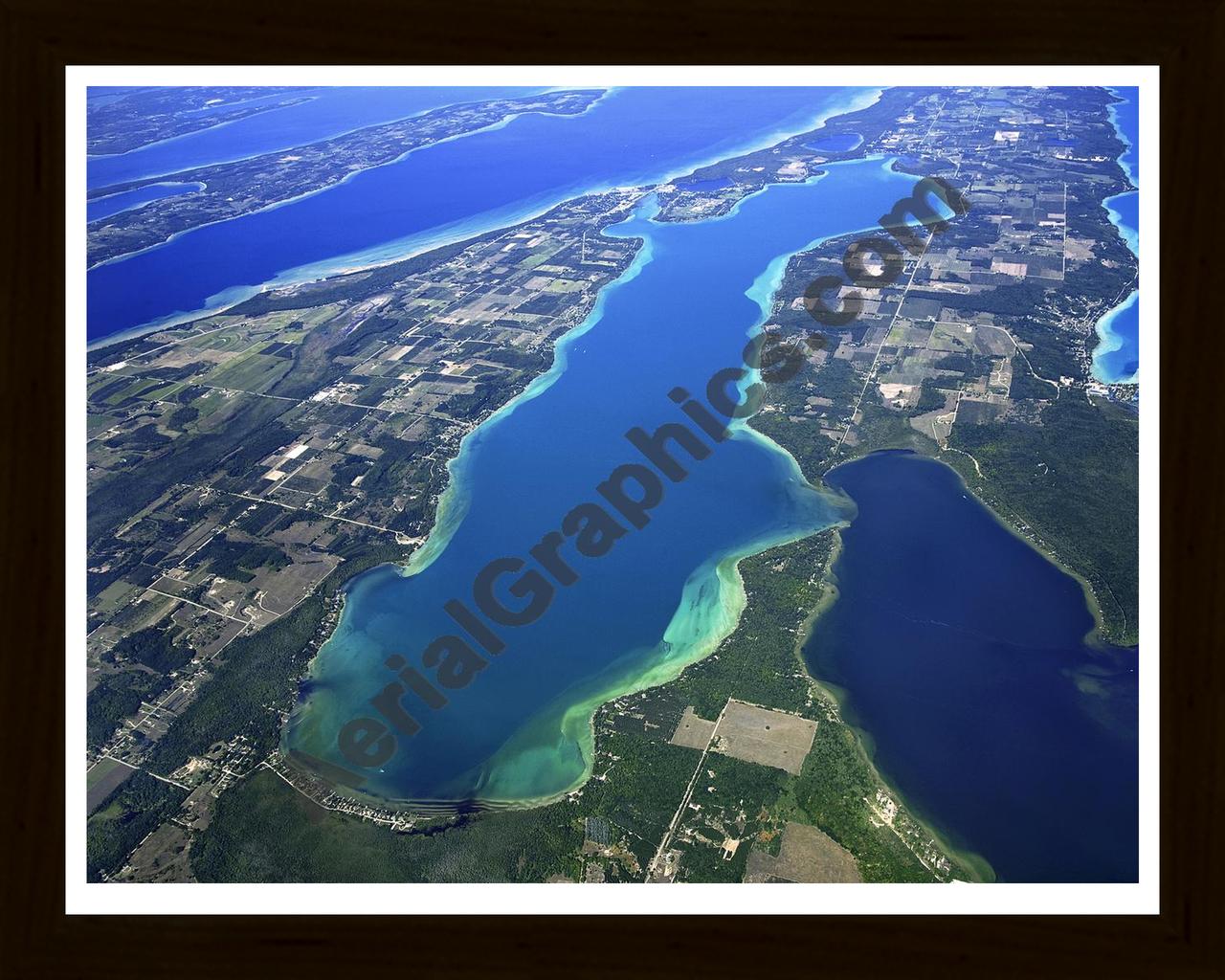 Aerial image of [4784] Elk Lake in Antrim, MI with Black Wood frame